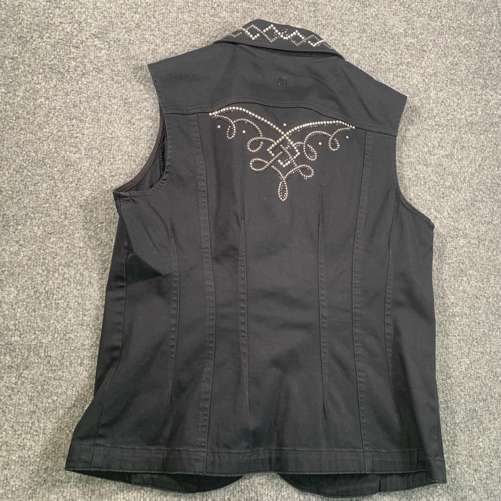 Christine Alexander Womens Black Rhinestone Embellished Western Vest Large Bling - Picture 4 of 10